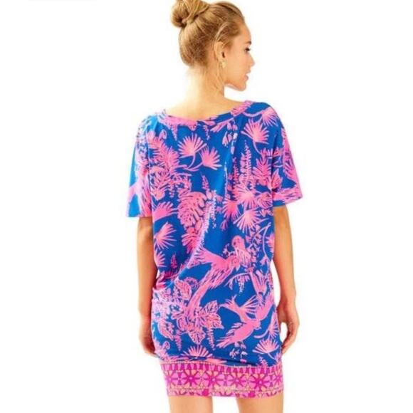 LILLY PULITZER Lowe Mini Dress Indigo Night Caw Pink Blue Tropical Floral Small - Picture 4 of 11